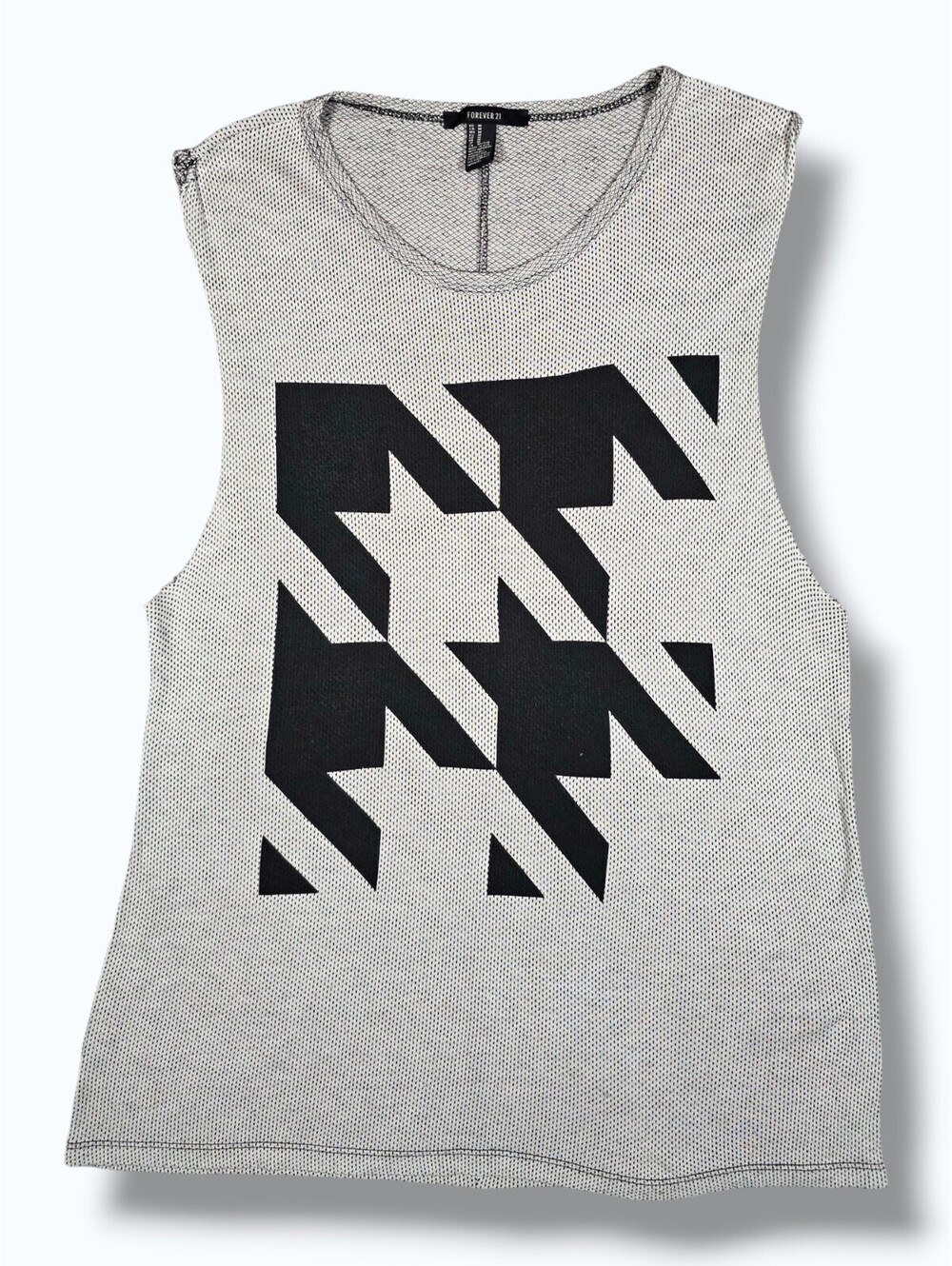 Monochromatic Geometric Graphic Muscle Tank Textured Knit Sleeveless Tee Medium